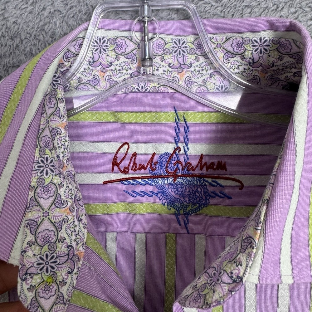 Robert Graham Shirt Mens S Flip Cuff Geometric Striped Modern American Preppy - Picture 5 of 12